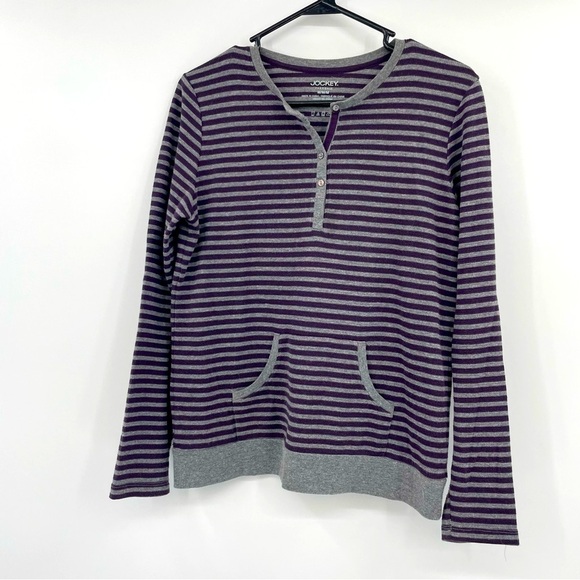 Jockey Purple & Gray Striped Long Sleeve Shirt – Size Medium - Picture 1 of 8